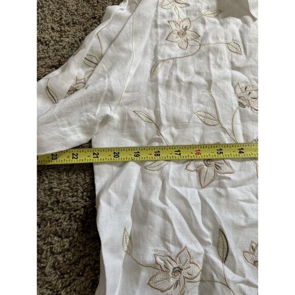 NWT Vintage White Linen Button Tunic Top Embroidered Quiet Luxury Office MEDIUM - Picture 6 of 6